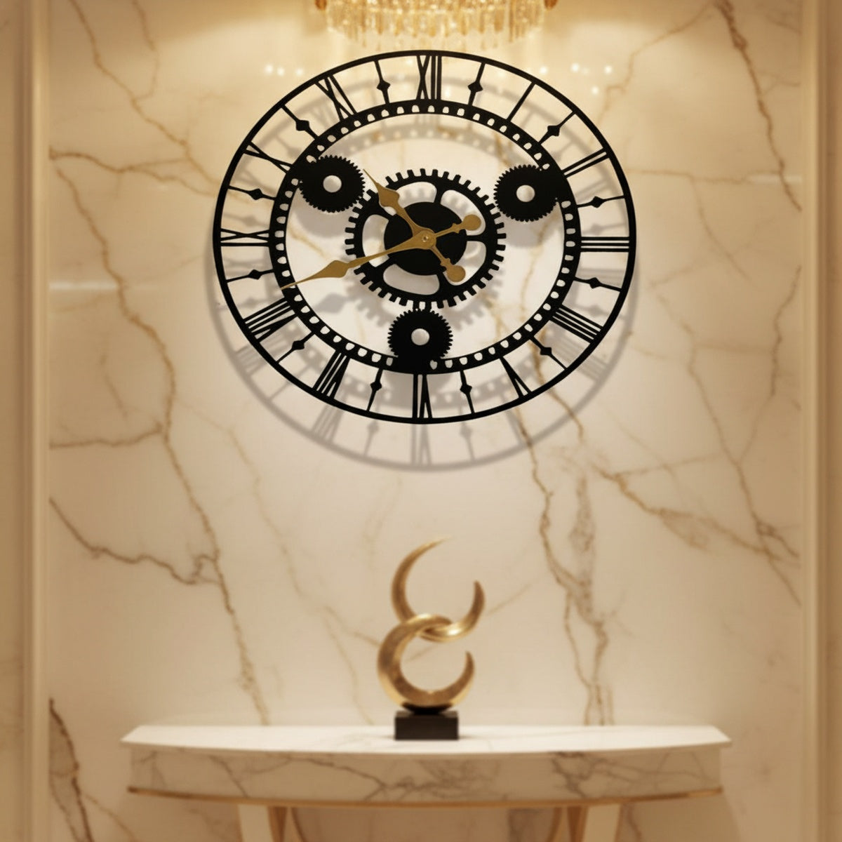 Black Gear Metal Wall Clock