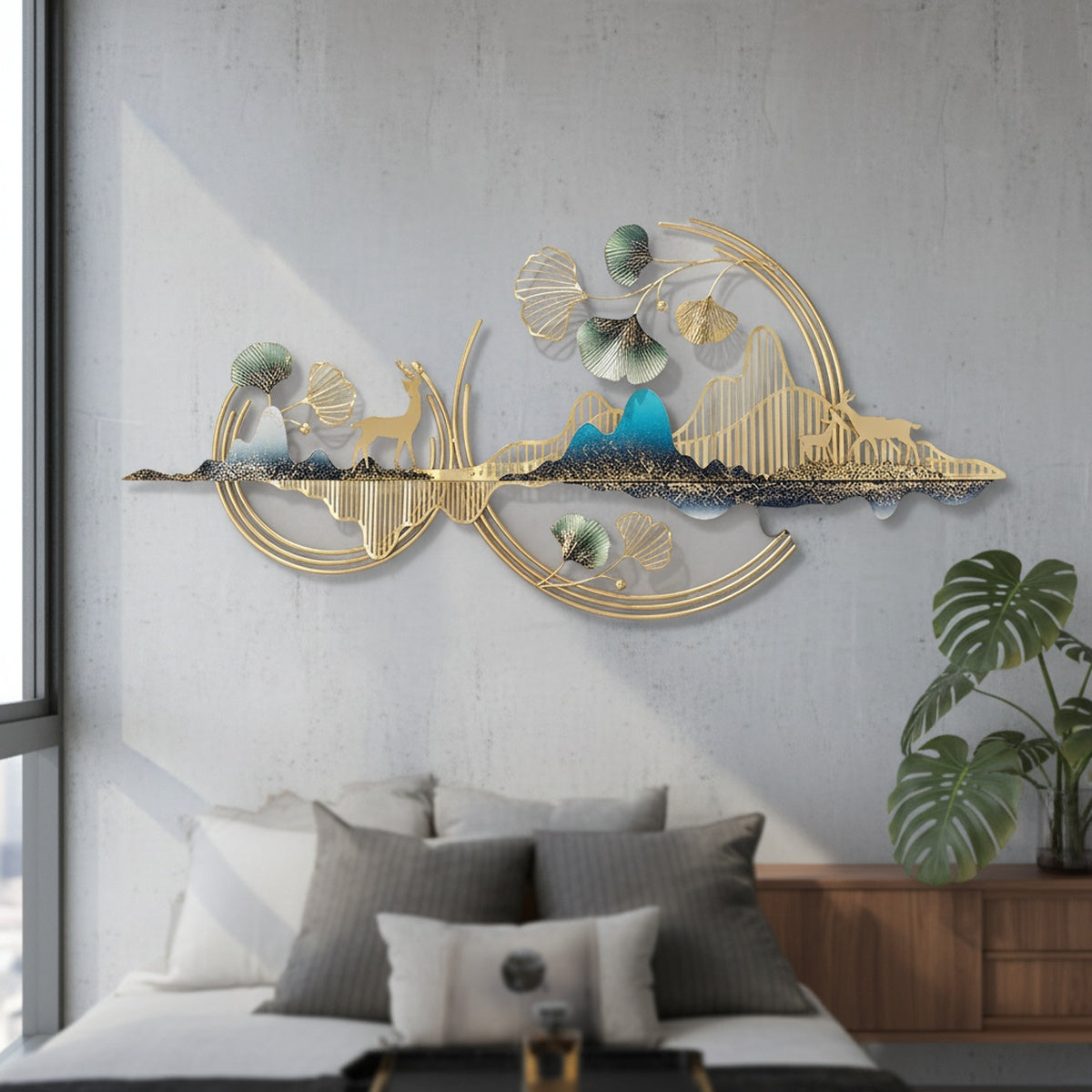 Deer Ginkgo Metal Wall Art