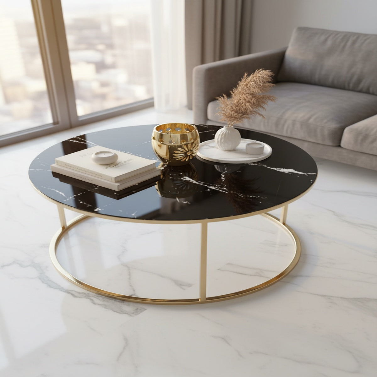 Gold Geometric Black Marble Coffee Table