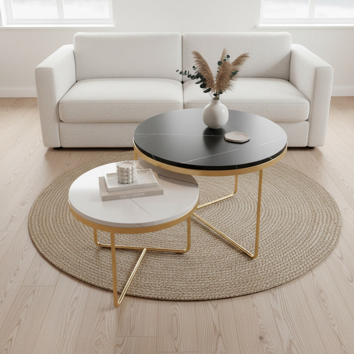 Gold Black & White Marble Nesting Tables | Set of 2