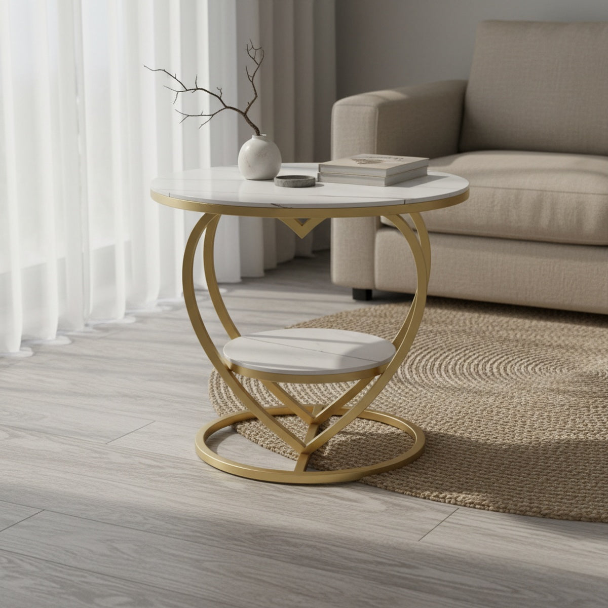 Luxury Gold and White Marble Round Side Table
