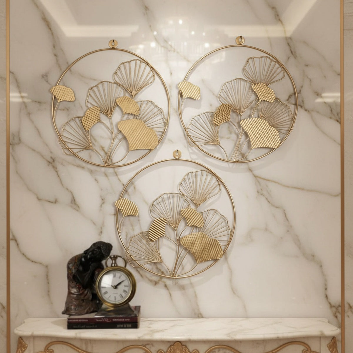 Golden Ginkgo Rings Metal Wall Art