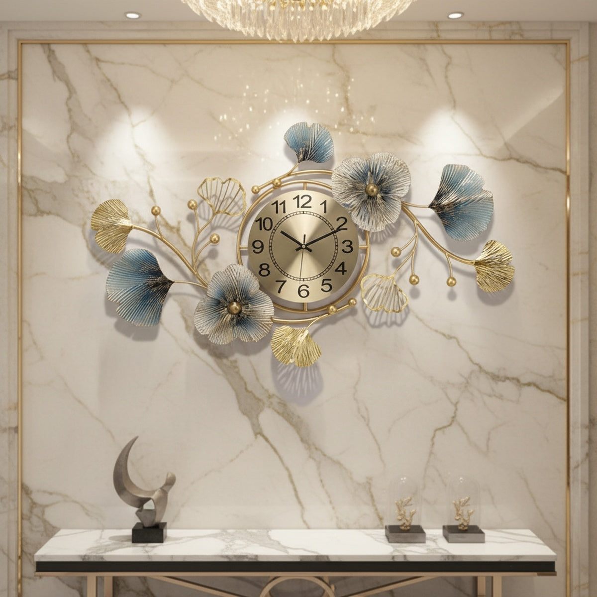 Golden Ginkgo Large Metal Wall Clock