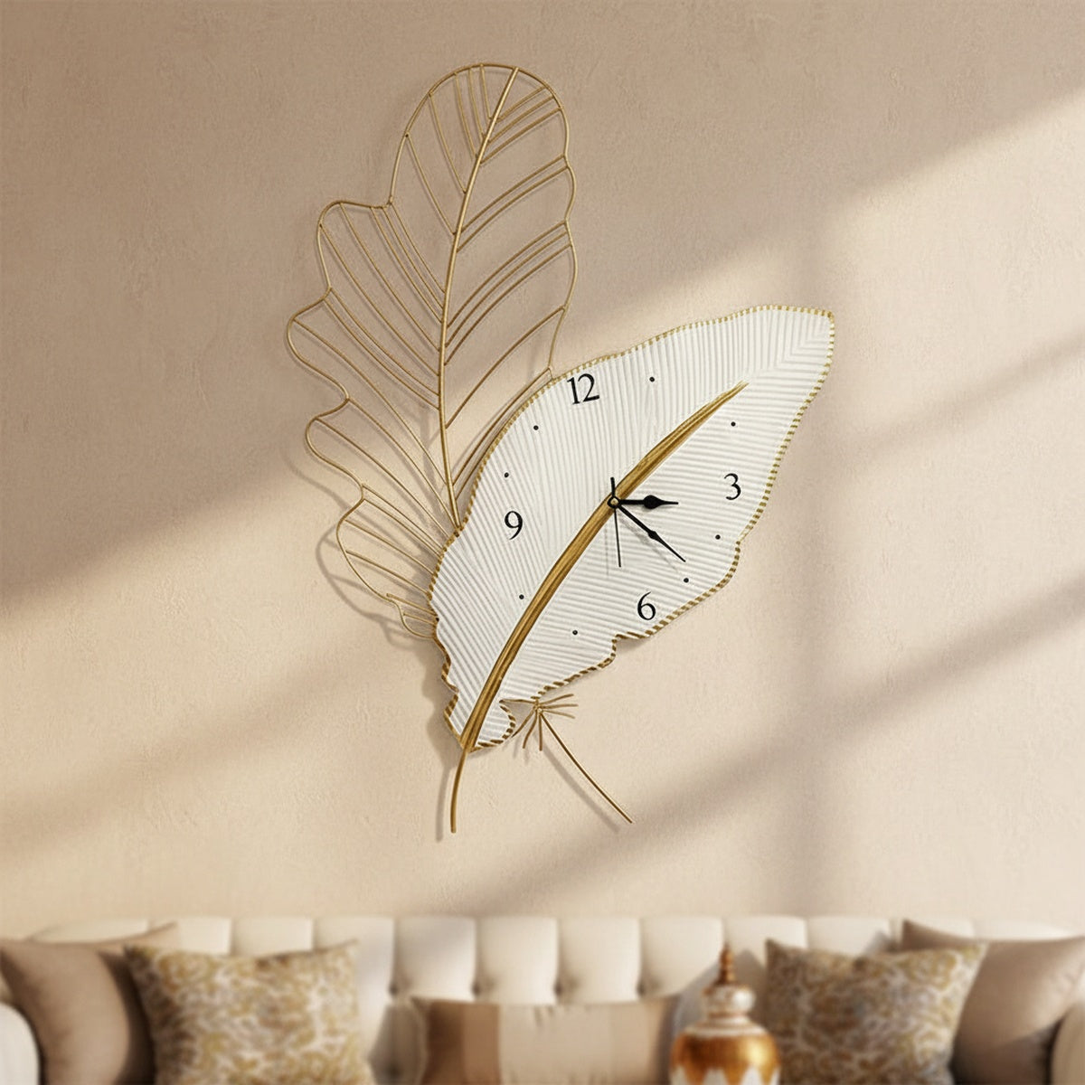 Golden Leaf Metal Wall Clock