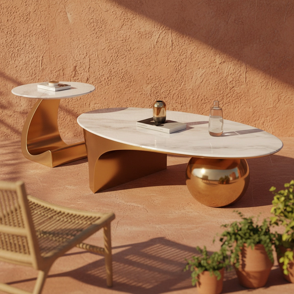 Golden Marble Centre Table Set of 2