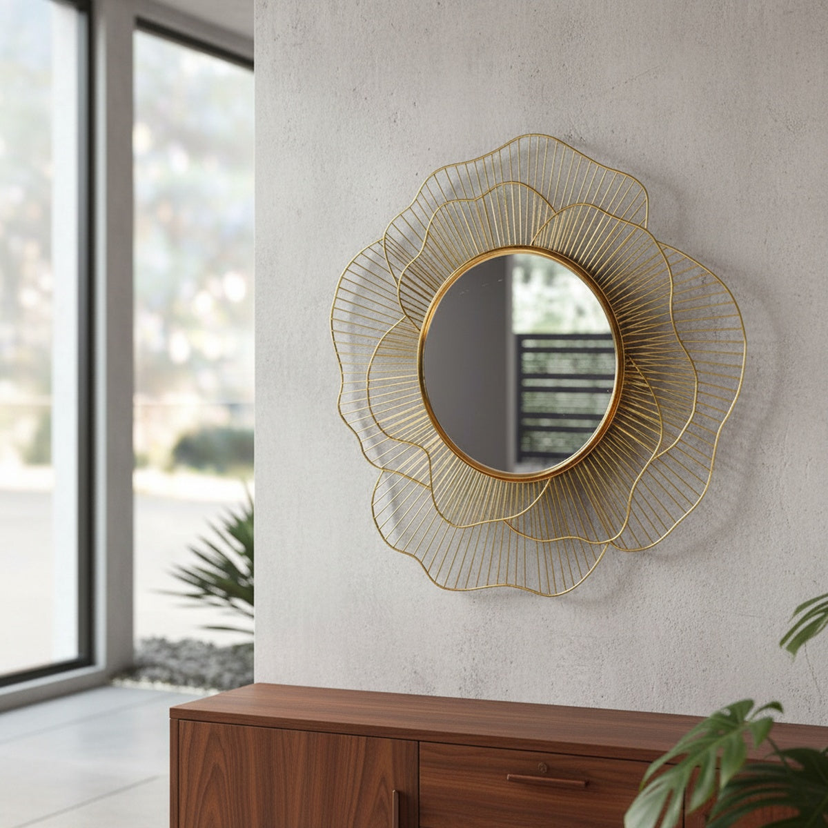 Golden Petal Metal Wall Mirror