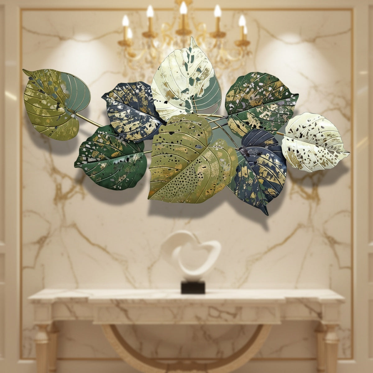 Green Gold Leaf Metal Wall Art
