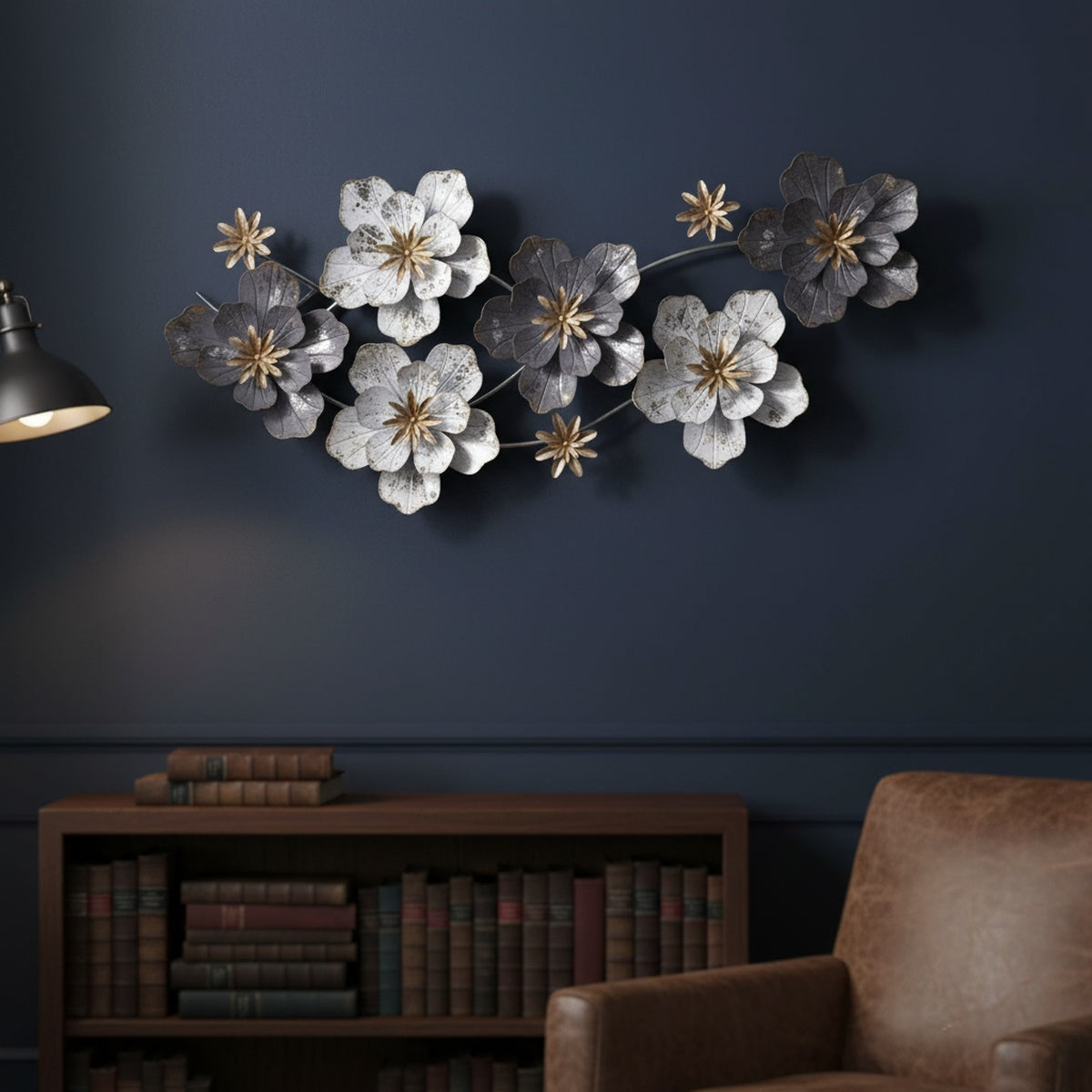 Grey Floral Metal Wall Art