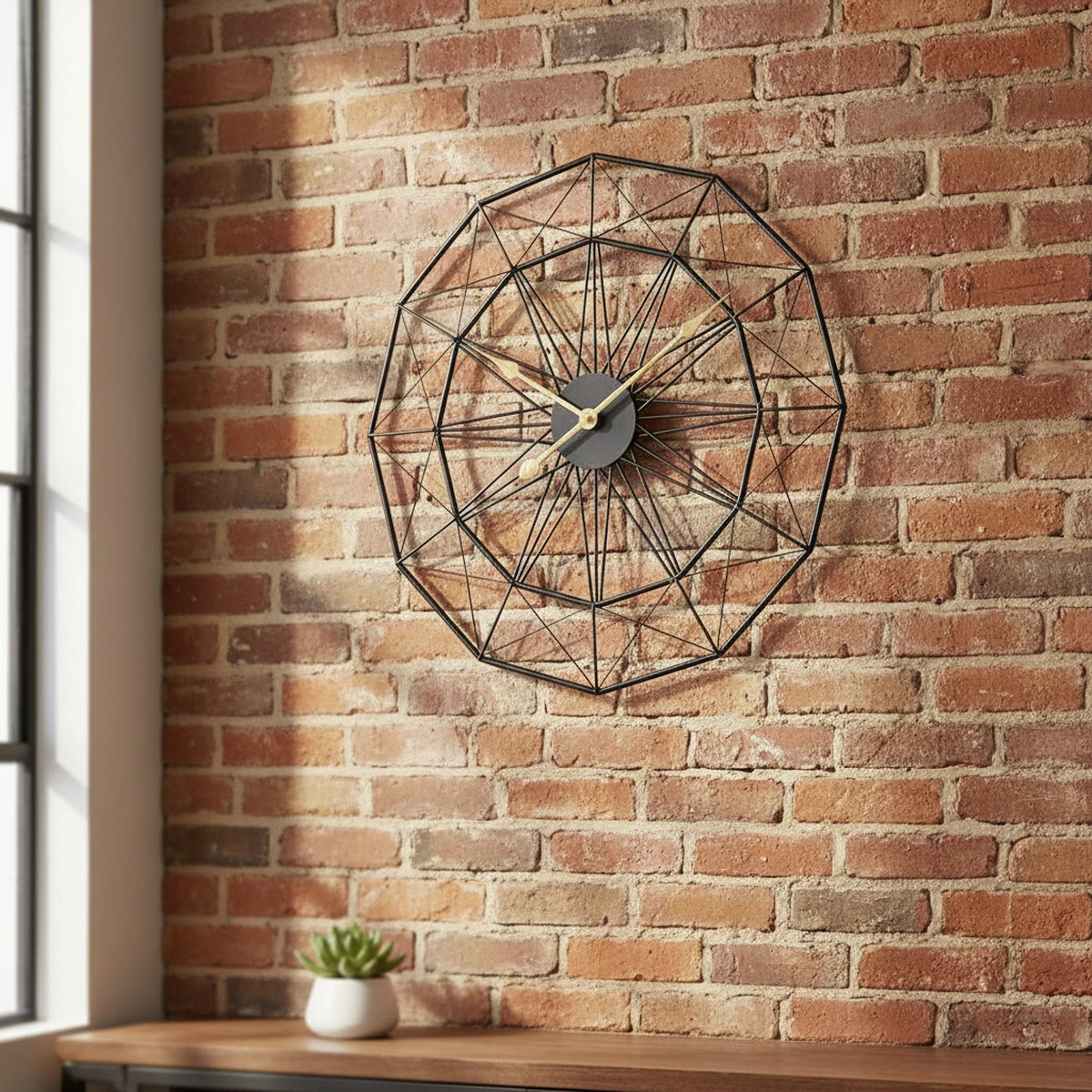 Octagonal Golden Metal Wall Clock