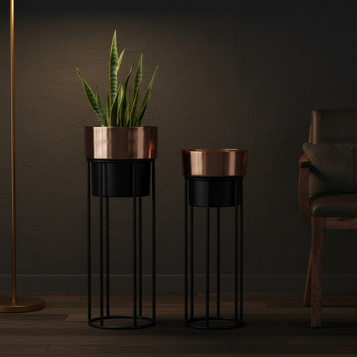 Roselyn Rose Gold Floor Planter Set of 2