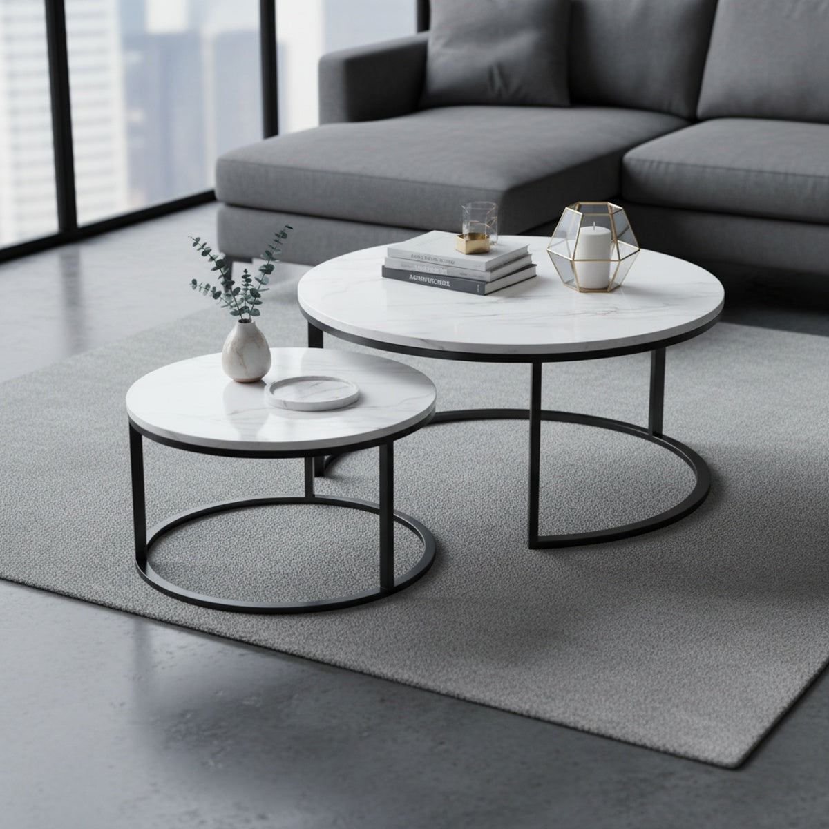 White Marble Round Nesting Tables | Set of 2