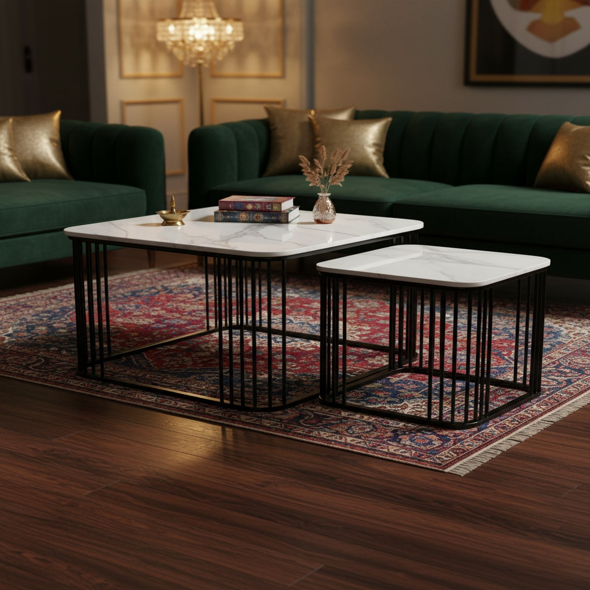 White Marble Square Nesting Table Set of 2