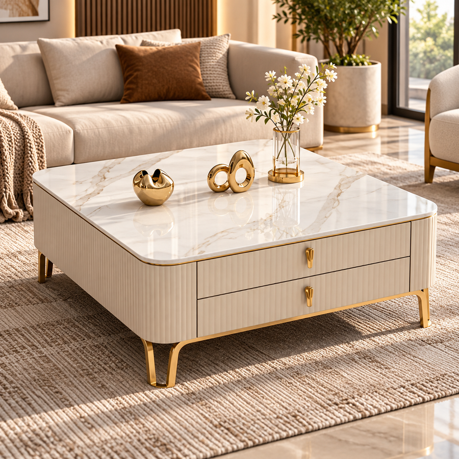 Luxe Square Marble Storage Center Table