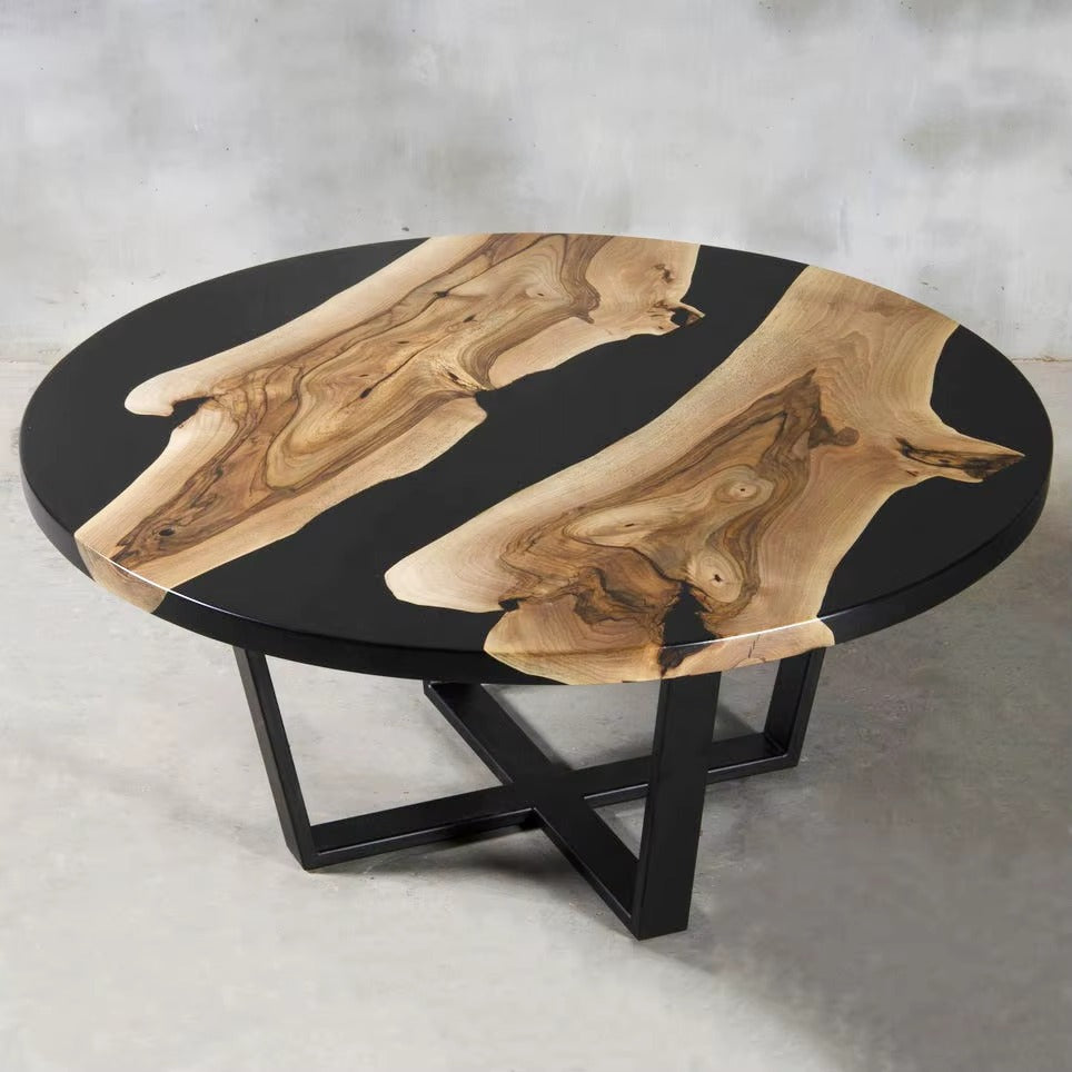 Black Epoxy Round Coffee Table — Floating Wood