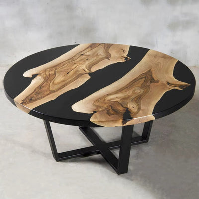 Black Epoxy Round Coffee Table — Floating Wood
