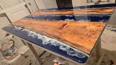 Epoxy Ocean Wave Dining Table — Blue
