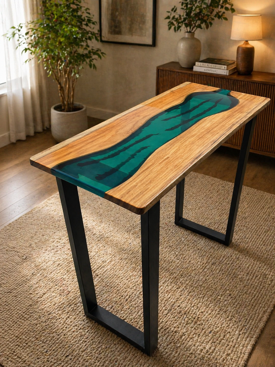 Epoxy River Console Table — Teal