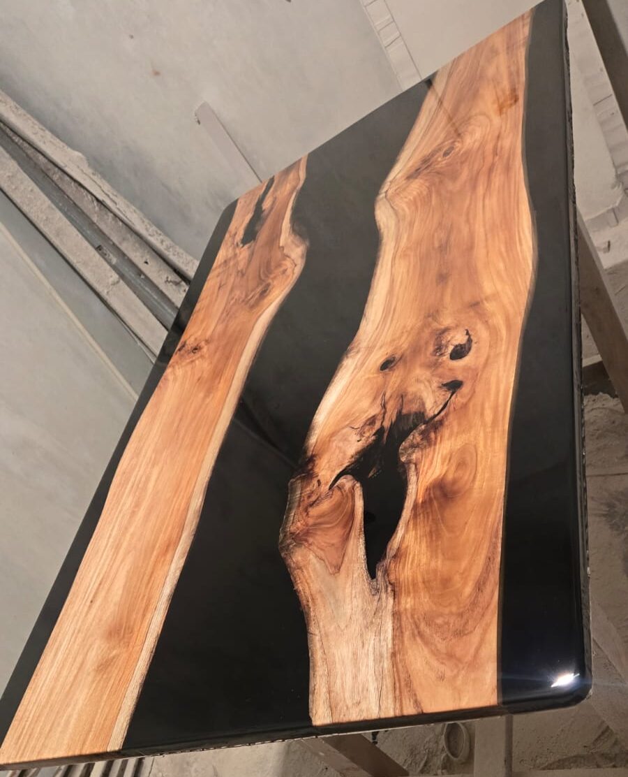 Epoxy River Dining Table — Black Metallic