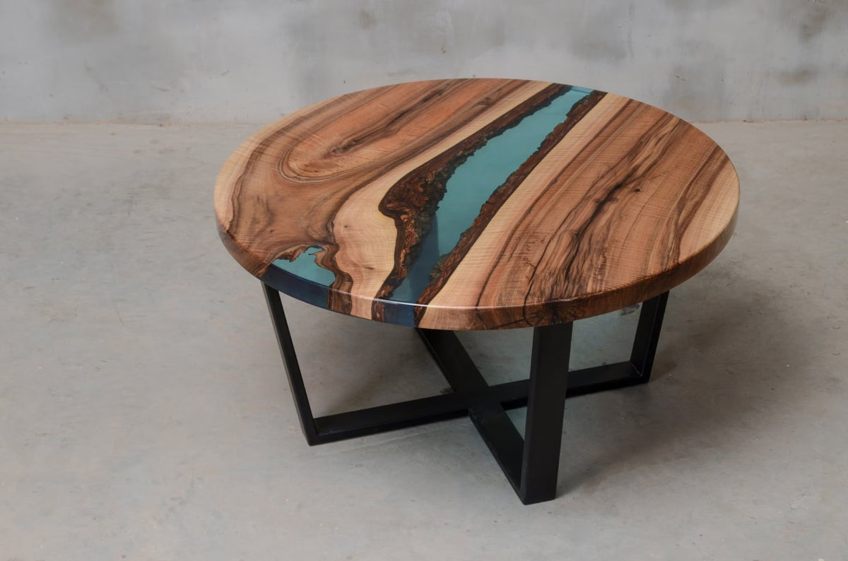 Epoxy River Round Coffee Table — Teal