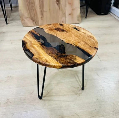 Epoxy River Round Side Table — Black Transparent