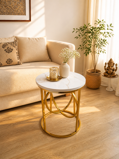 Gold Marble Side Table with Ring Frame