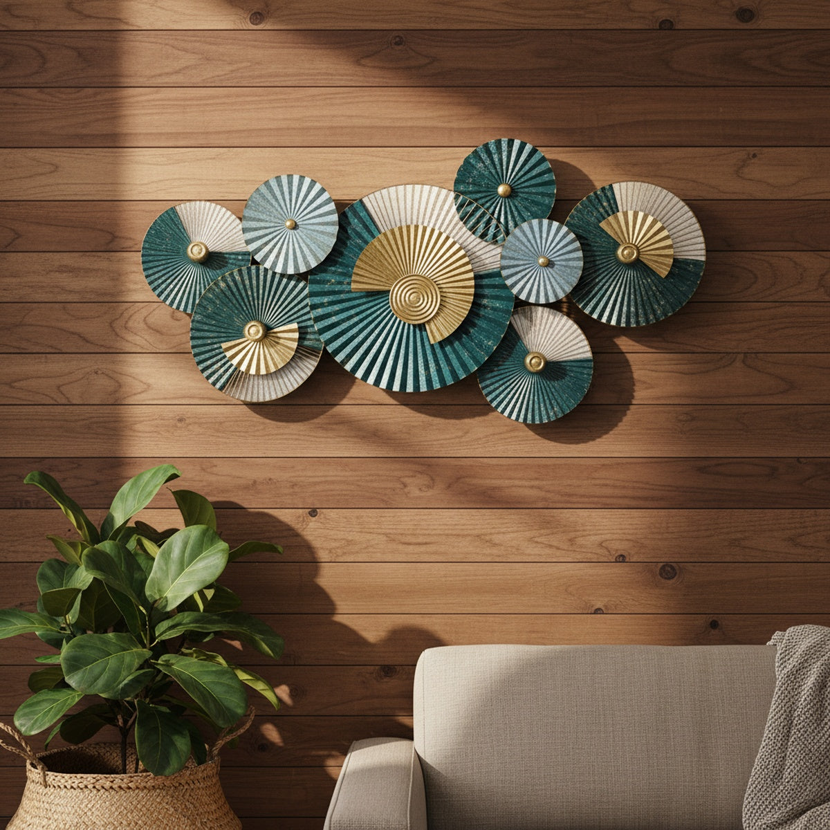 Aqua Gold Metal Wall Art