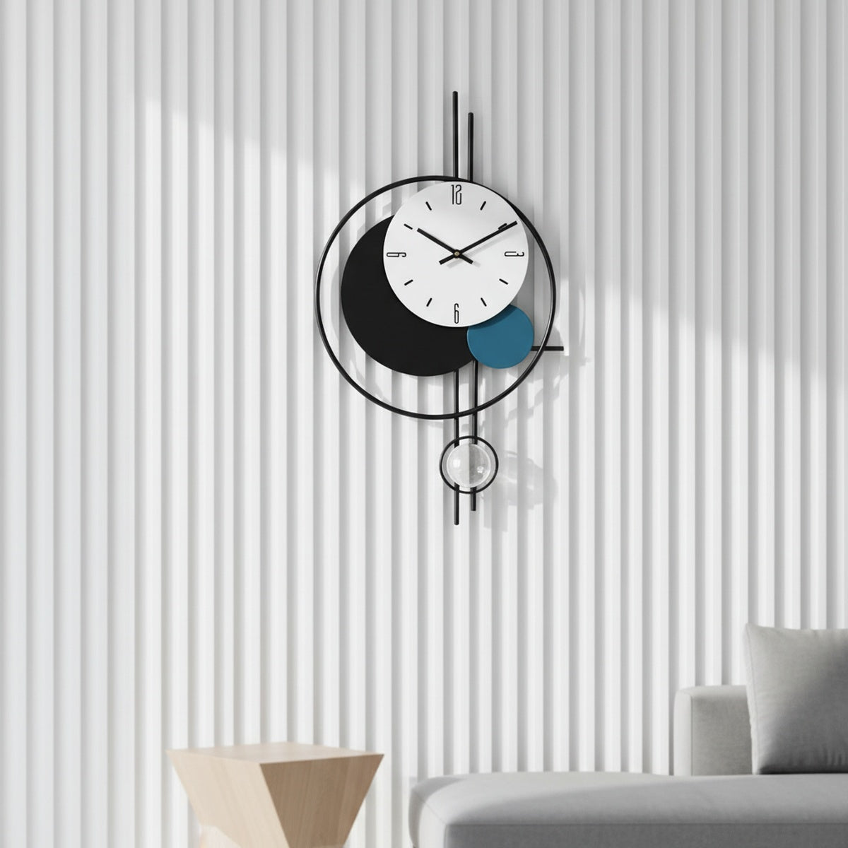 Black Blue Circle Metal Wall Clock