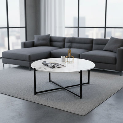 Black Cross White Marble Coffee Table