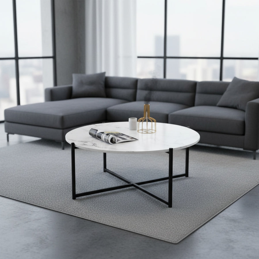 Black Cross White Marble Coffee Table