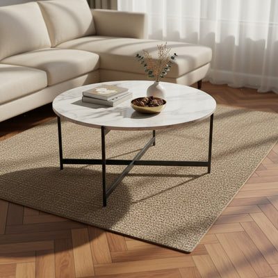 Black Cross White Marble Coffee Table