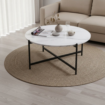 Black Cross White Marble Coffee Table