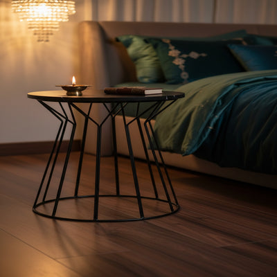 Black Curved Composite Marble Side Table