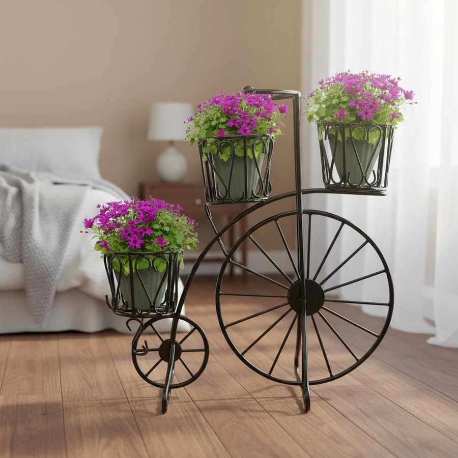 Black Metal Bicycle Flower Pot Stand