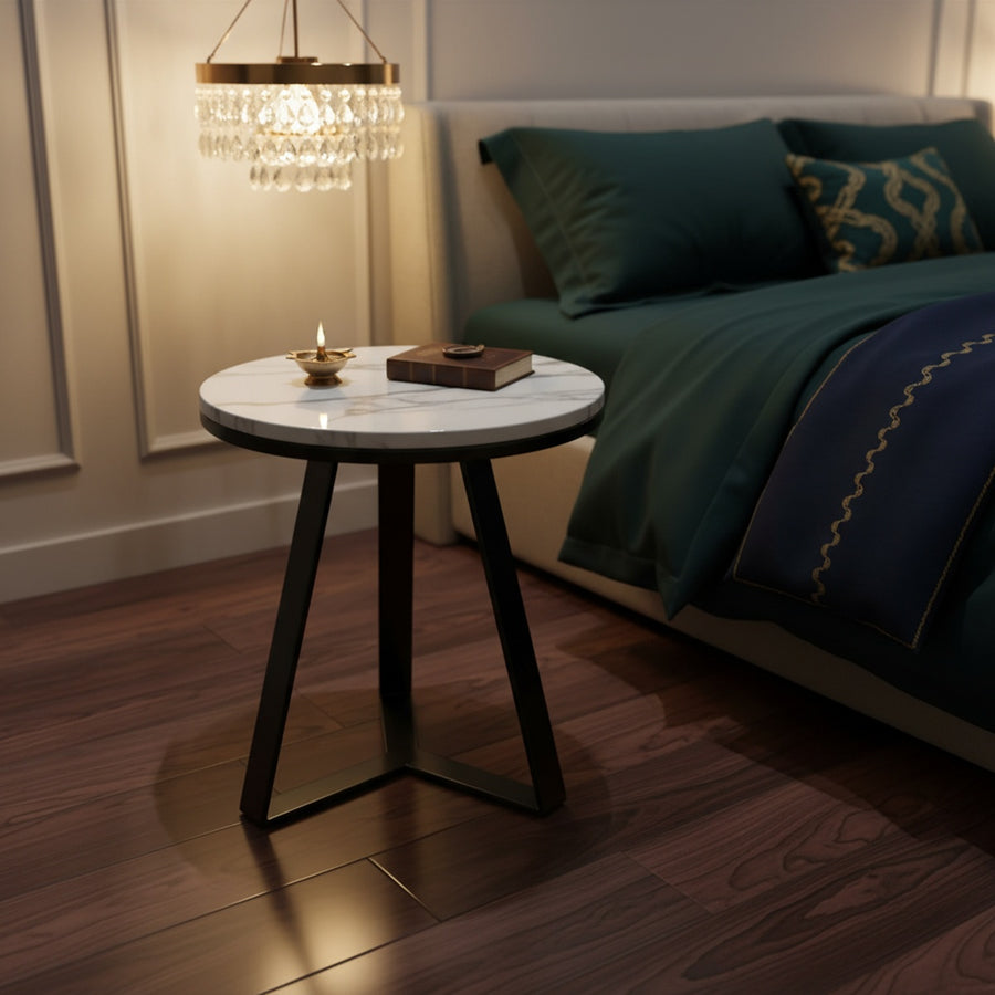 Black Frame White Marble End Table