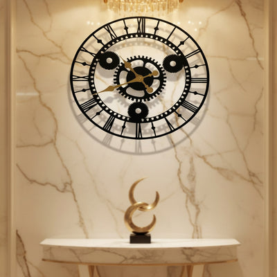 Black Gear Metal Wall Clock