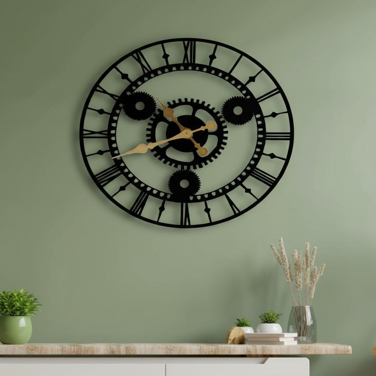Black Gear Metal Wall Clock