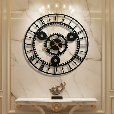 Black Gear Metal Wall Clock