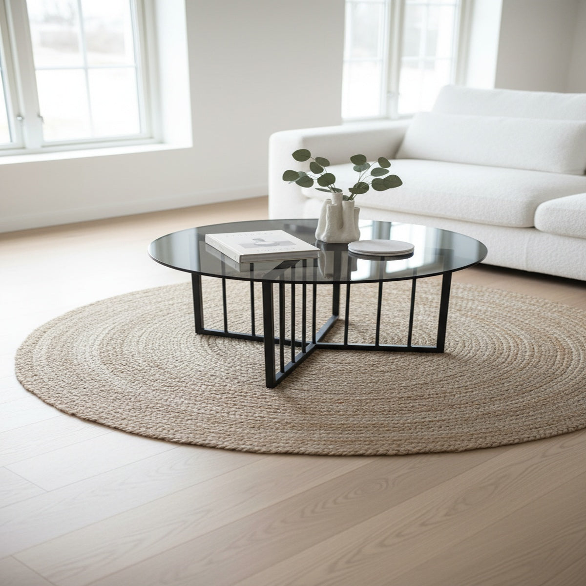Black Glass Round Cage Coffee Table