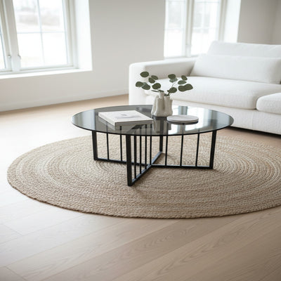 Black Glass Round Cage Coffee Table