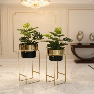 Black Gold Cylindrical Planter Set of 2