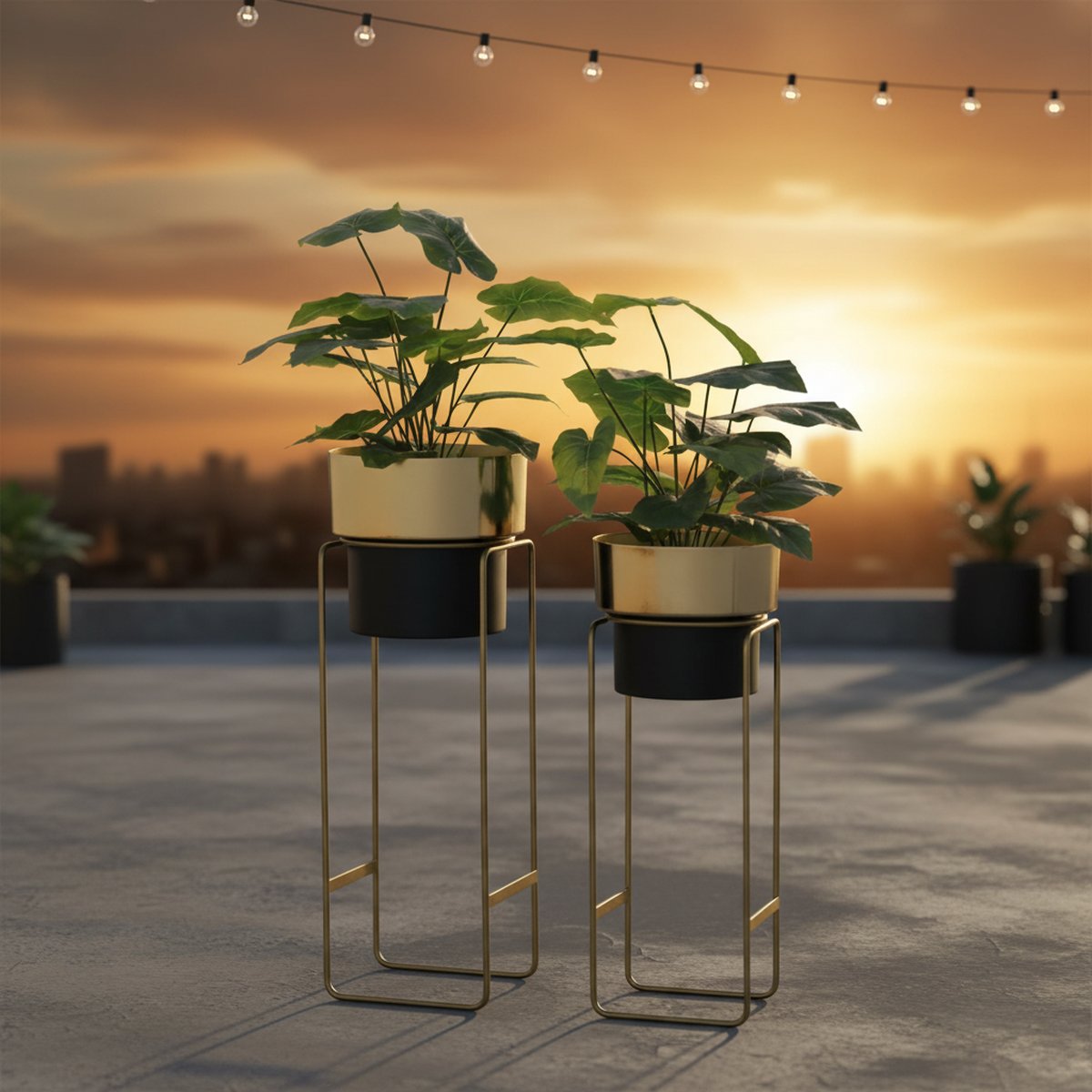 Black Gold Cylindrical Planter Set of 2