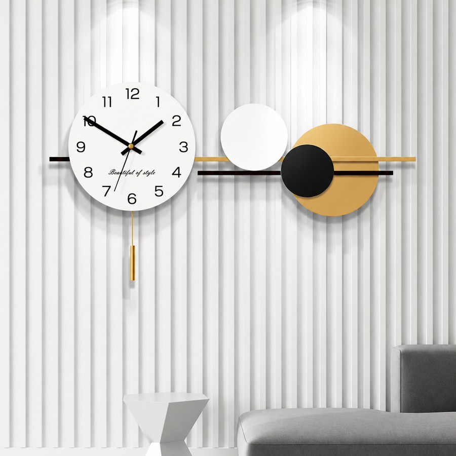 Black Golden Circles Wall Clock