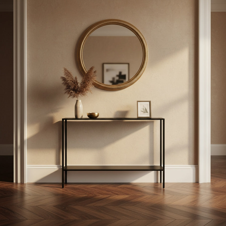 Black Marble Console Table with Storage Shelf