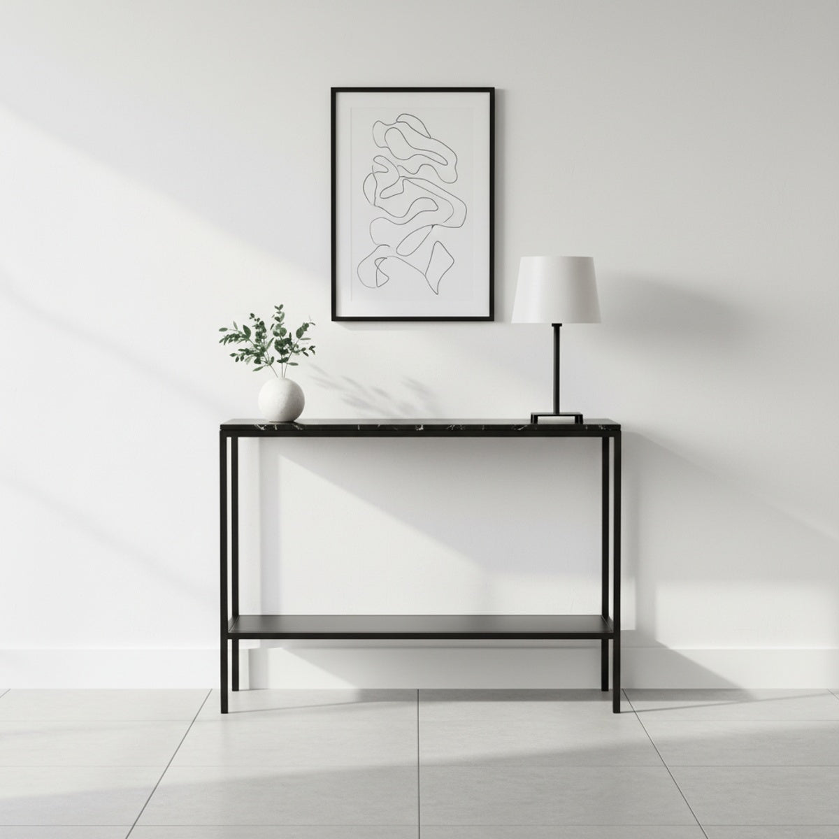 Black Marble Console Table with Storage Shelf