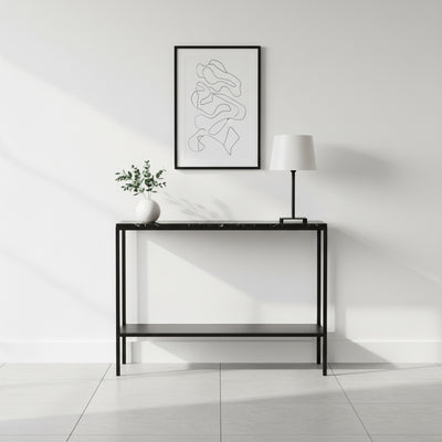 Black Marble Console Table with Storage Shelf