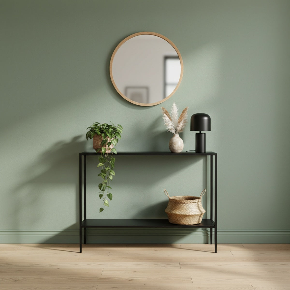 Black Marble Console Table with Storage Shelf