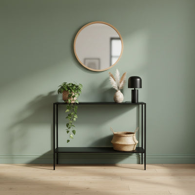 Black Marble Console Table with Storage Shelf