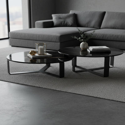 Black Marble Round Nesting Table Set of 2