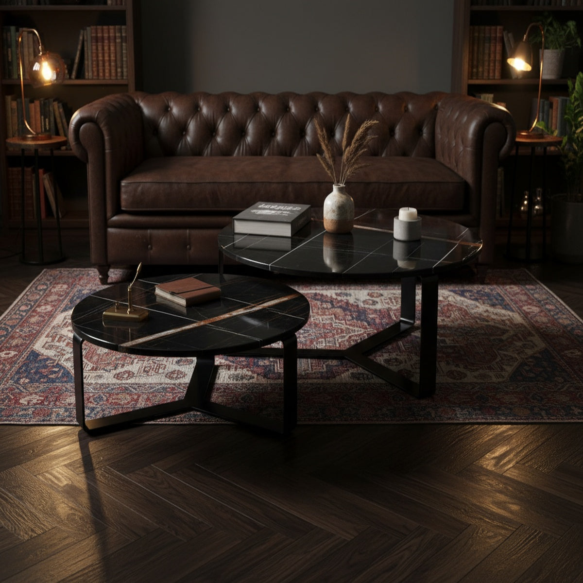 Black Marble Round Nesting Table Set of 2