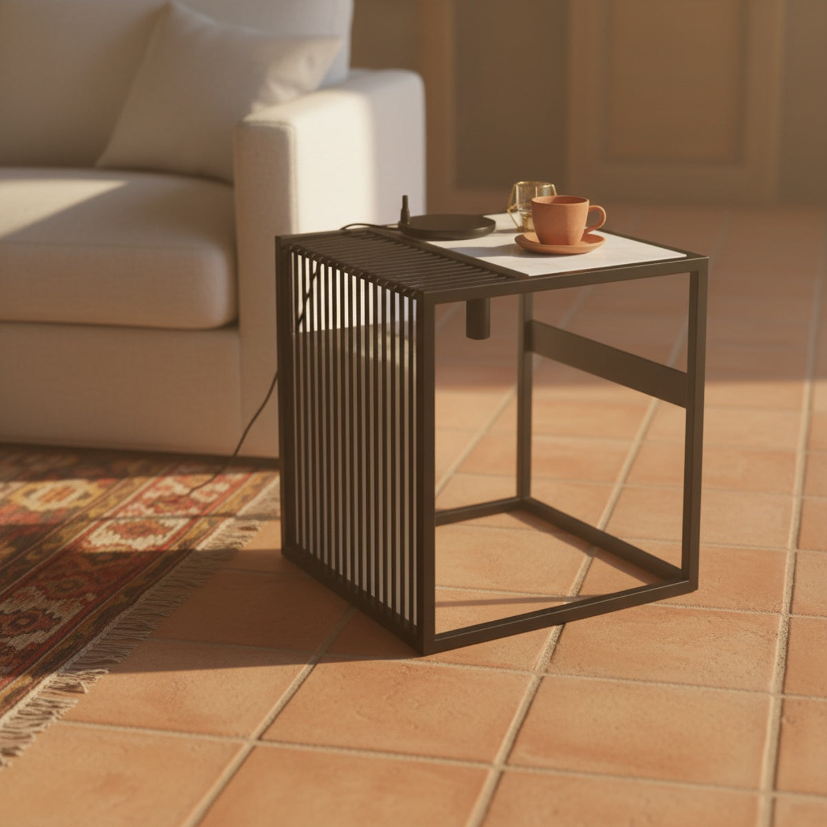 Black Rectangular Marble Side Table